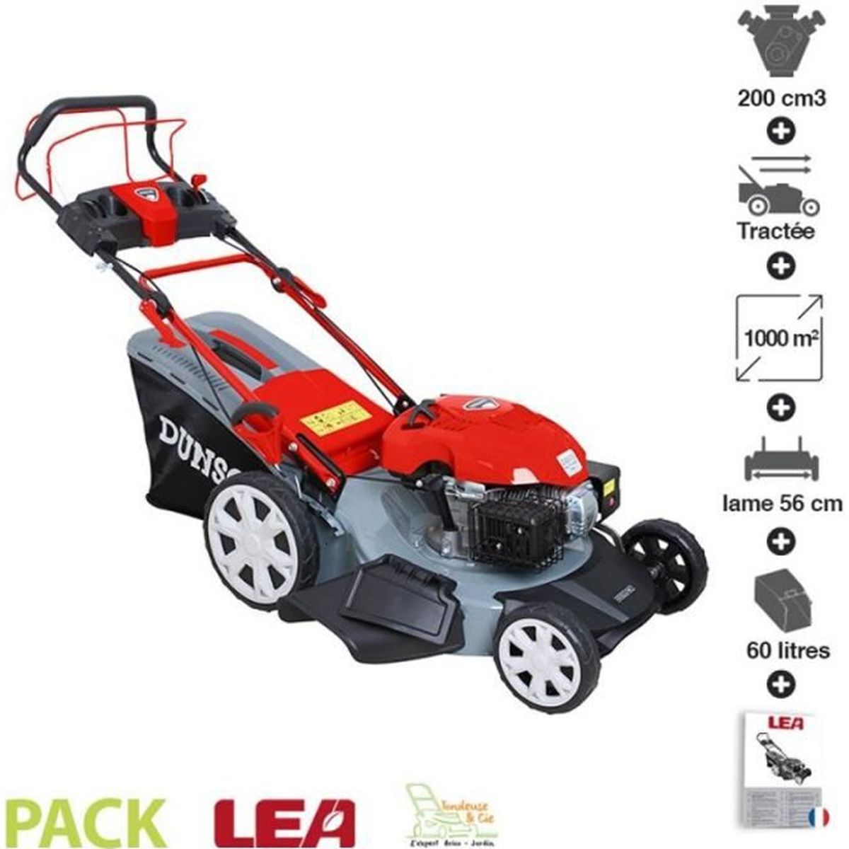 Tondeuse thermique mulching 4 en 1 200cm3 coupe 56 cm bac 60 litres DUNSCH DU12201-56B3