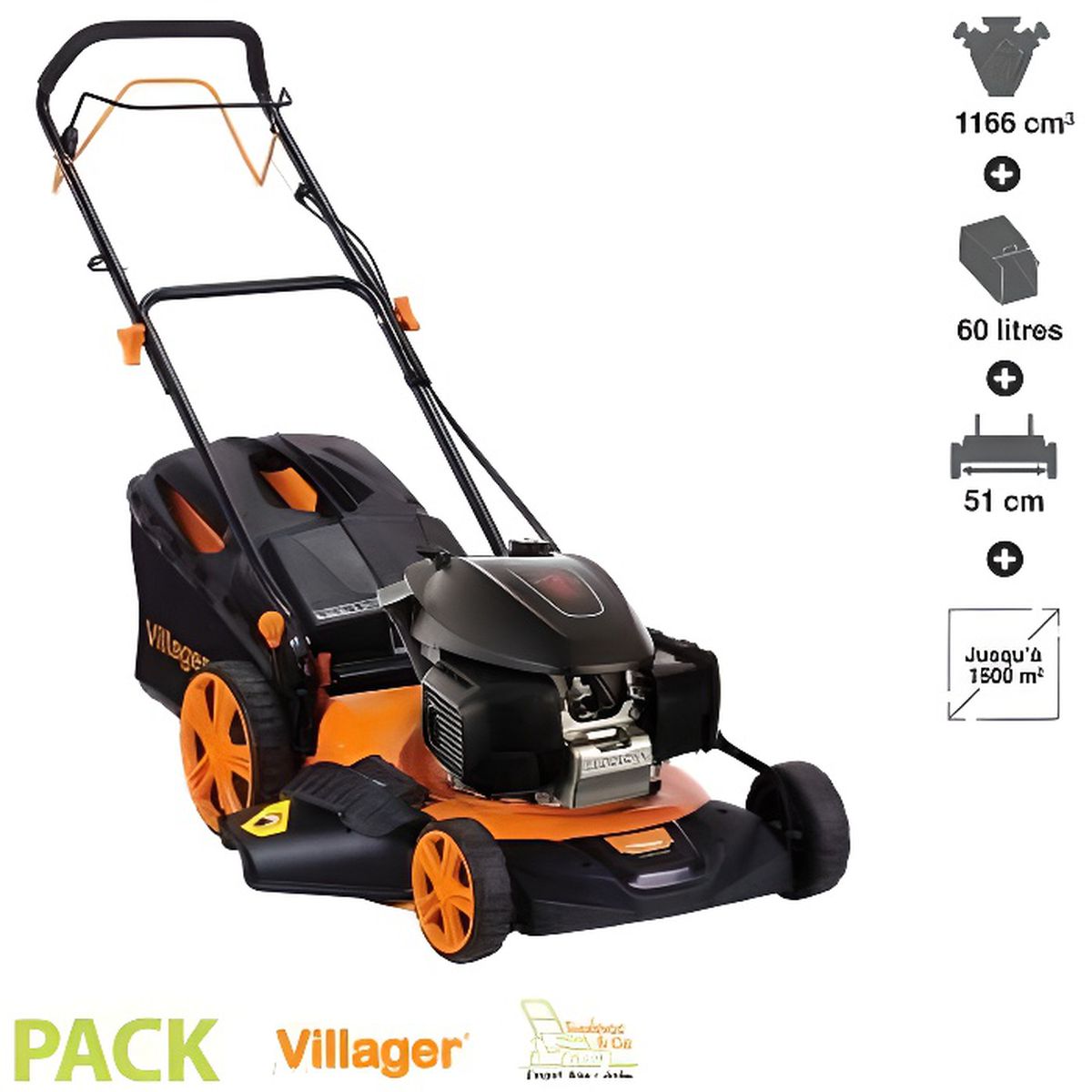 Tondeuse thermique tractée moteur Honda GCV 3,2cv coupe 50cm mulching VILLAGER Atlas 5111H