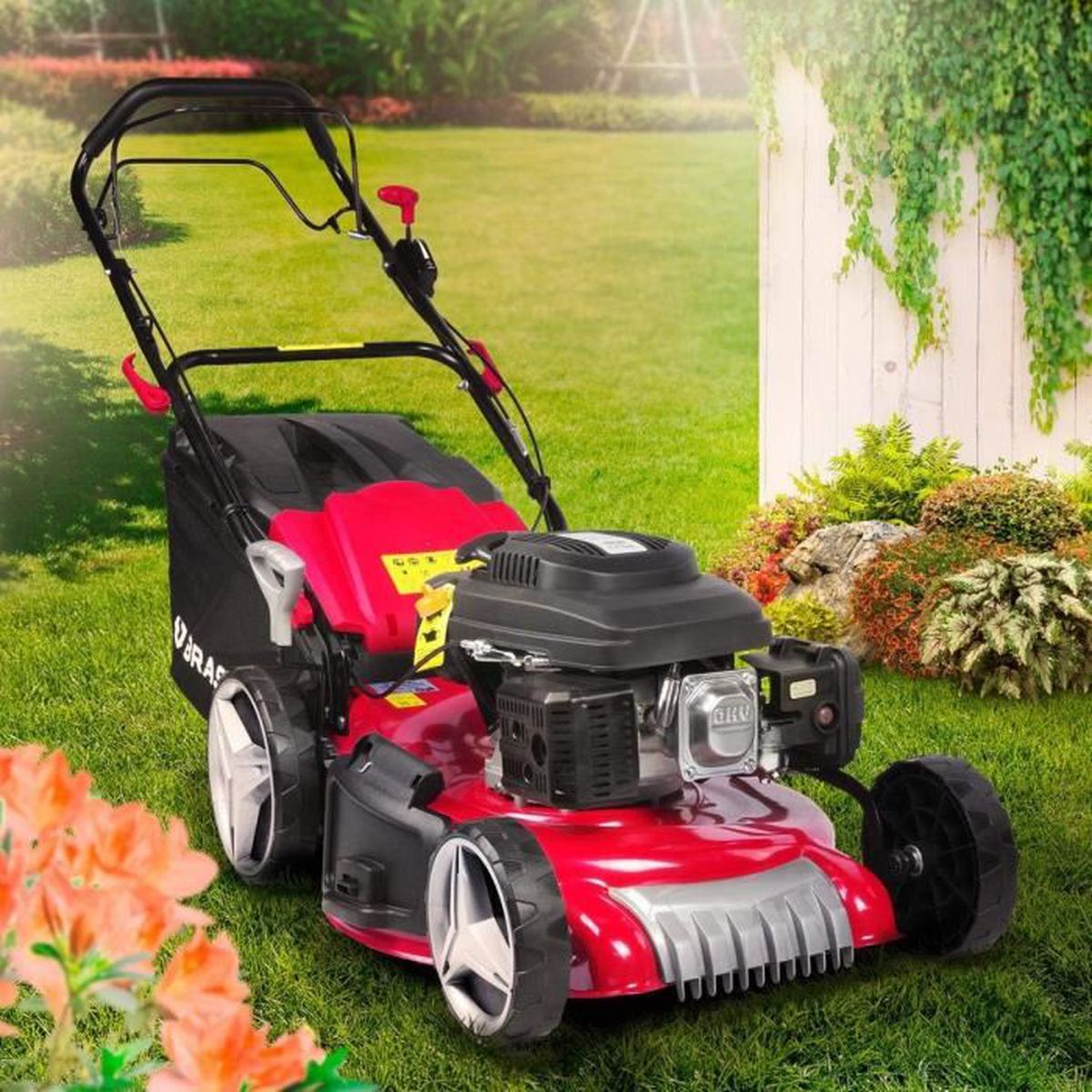 Tondeuse Thermique tractée Mulching 51cm 224cc Moteur de Marque 4 Temps 7cv 60l réglage Central 30-80mm – 2 MODÈLES Diff. – Ca[60]